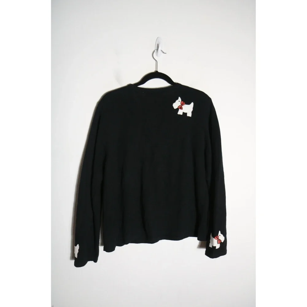 Vintage 90s Classics Scottie Dog Novelty Cardigan Large Black Christmas Preppy